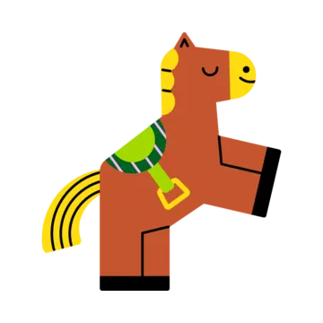 a cartoon horse with a scarf around its neck
