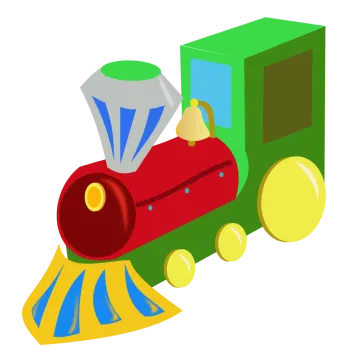 a toy train that is red and green