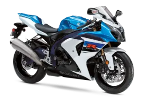 a blue and white motorcycle on a white background