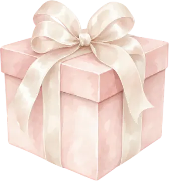 a pink gift box with a white bow