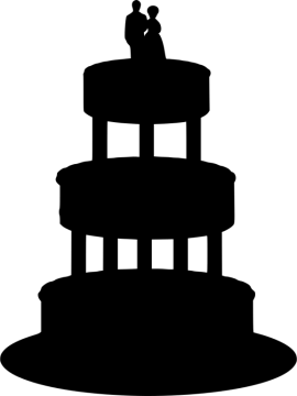 a black and white silhouette of a wedding cake