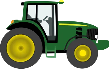 a green tractor with yellow wheels
