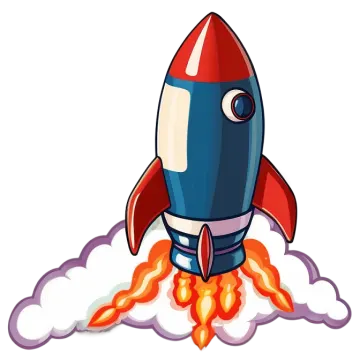 a cartoon rocket flying through the clouds