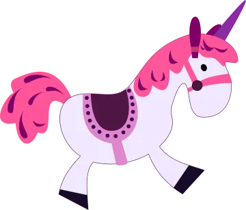 a cartoon unicorn with pink hair and purple manes