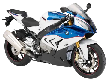 a white and blue motorcycle with red rims