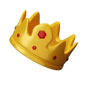 a yellow crown with red hearts on it