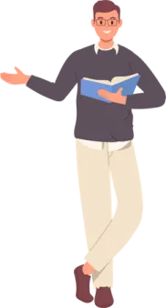 a man with glasses and a book in his hand
