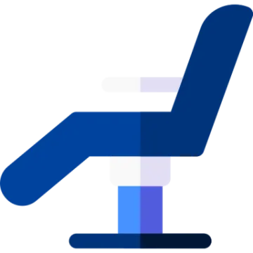 a blue and white icon of a chair