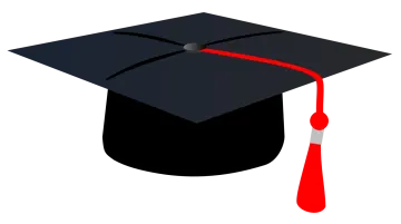 a graduation cap with a red ta