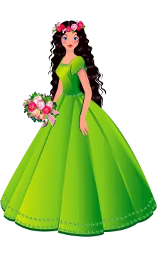 a girl in a green dress with flowers