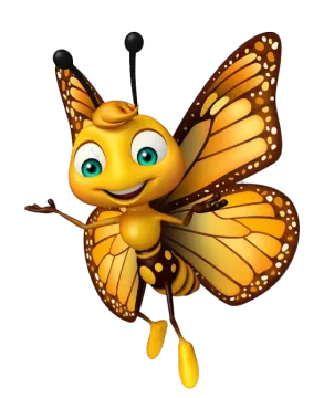 a cartoon butterfly with big eyes
