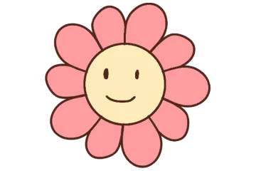 a pink flower with a smiley face
