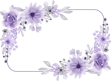 a frame with purple flowers and leaves