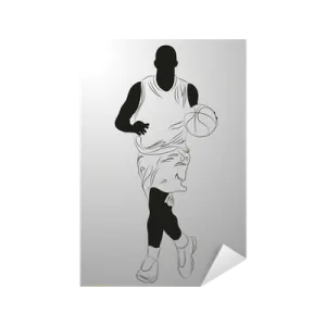 a black and white drawing of a basketball player