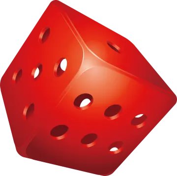 a red dice with holes on it