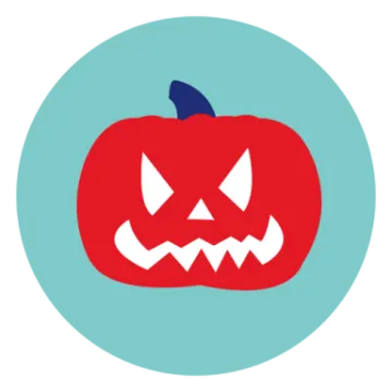 a blue circle with a red pumpkin on it