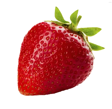 a red strawberry with green leaves on it