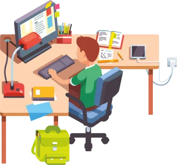 a person sitting at a desk working on a computer