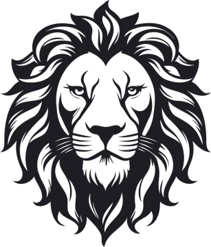 a lion head with black and white lines