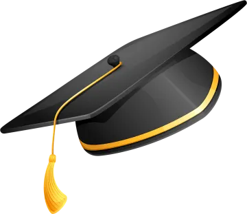 a black graduation hat with a yellow ta