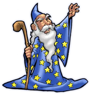 an old wizard with a wand and stars