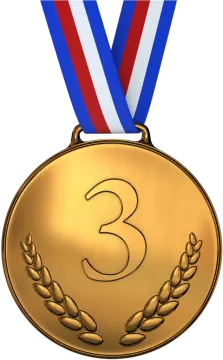 a gold medal with the number three on it