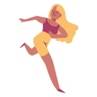 a woman in yellow shorts is running