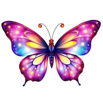 a colorful butterfly with stars on its wings