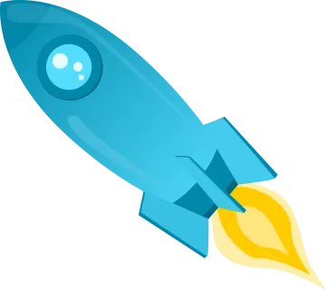 a blue rocket with a yellow tail