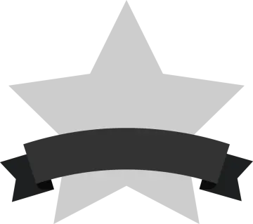 a black and white star with a ribbon