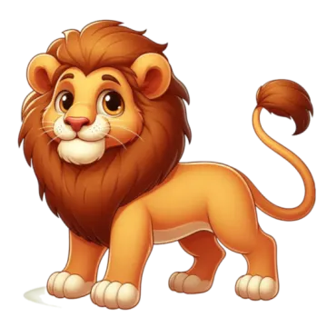 a cartoon lion standing and looking at the camera