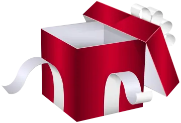 a red gift box with a white bow