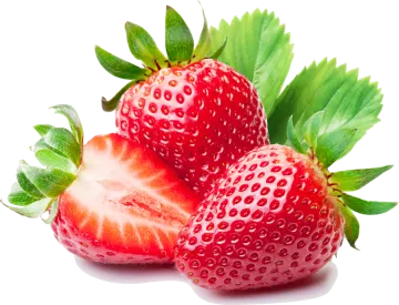 two strawberries with leaves on a white background