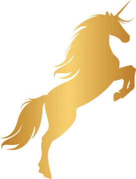 a golden unicorn silhouette on a white background