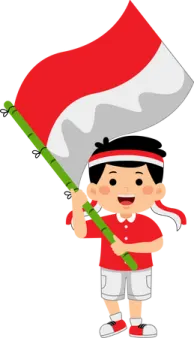 a boy holding a indonesian flag