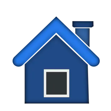 a blue house with a chimney