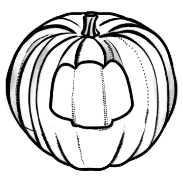 a black and white drawing of a pumpkin