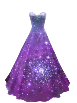 a dress with purple and blue stars on it