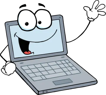 a laptop with a happy face and arms