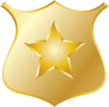 a gold police badge with a star