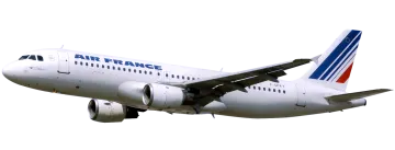a large passenger jet flying through the air france logo