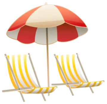 two beach chairs and an umbrella