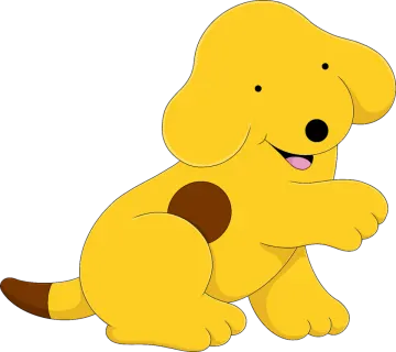 a cartoon dog sitting on the ground