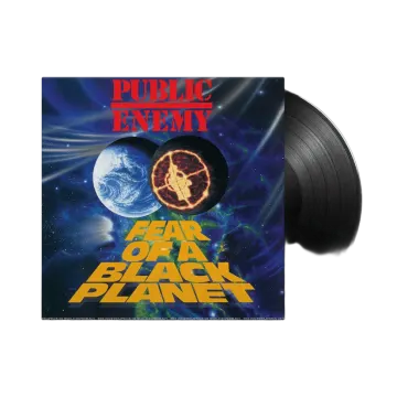 a black vinyl album with the cover of a planet in the background