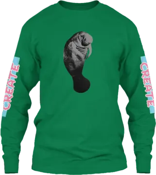 a green long sleeved shirt with an image of a woman's face