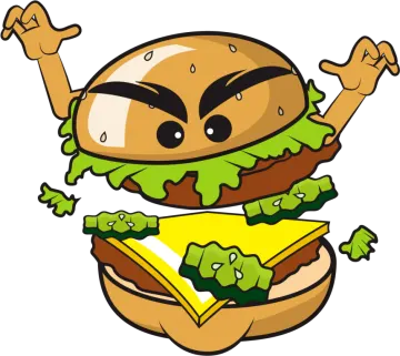 a cartoon burger with a big hamburger on it