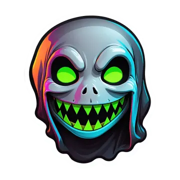 a cartoon character with green eyes and a scary smile
