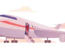 an airplane with a man standing next to it