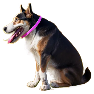a dog sitting on the ground with its tongue out
