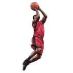 a basketball player jumping up in the air